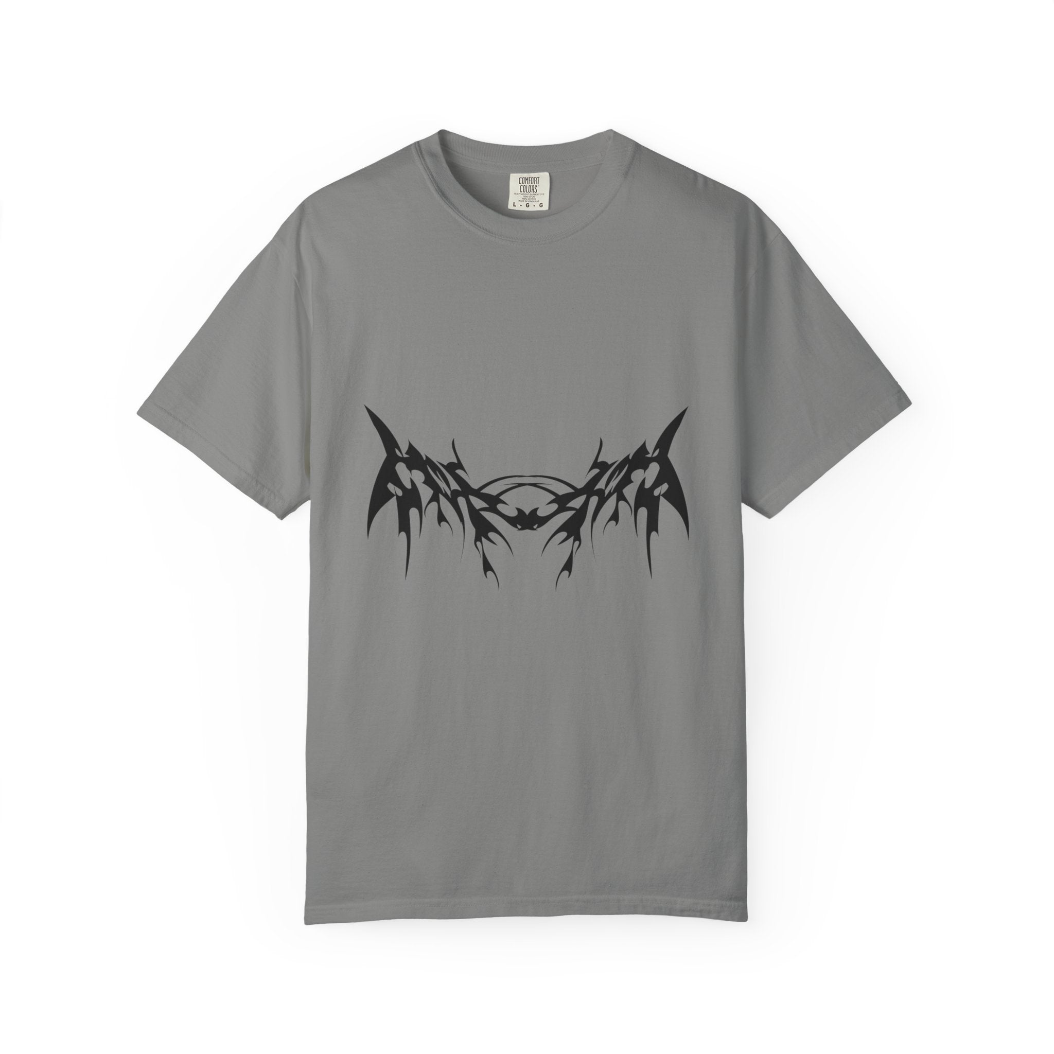 Unisex Garment-Dyed Graphic T-Shirt with Bold Gothic Tribal Design | Casual Wear, Streetwear, Men’s Fashion, Gift for Him, Music Festival T-shirt