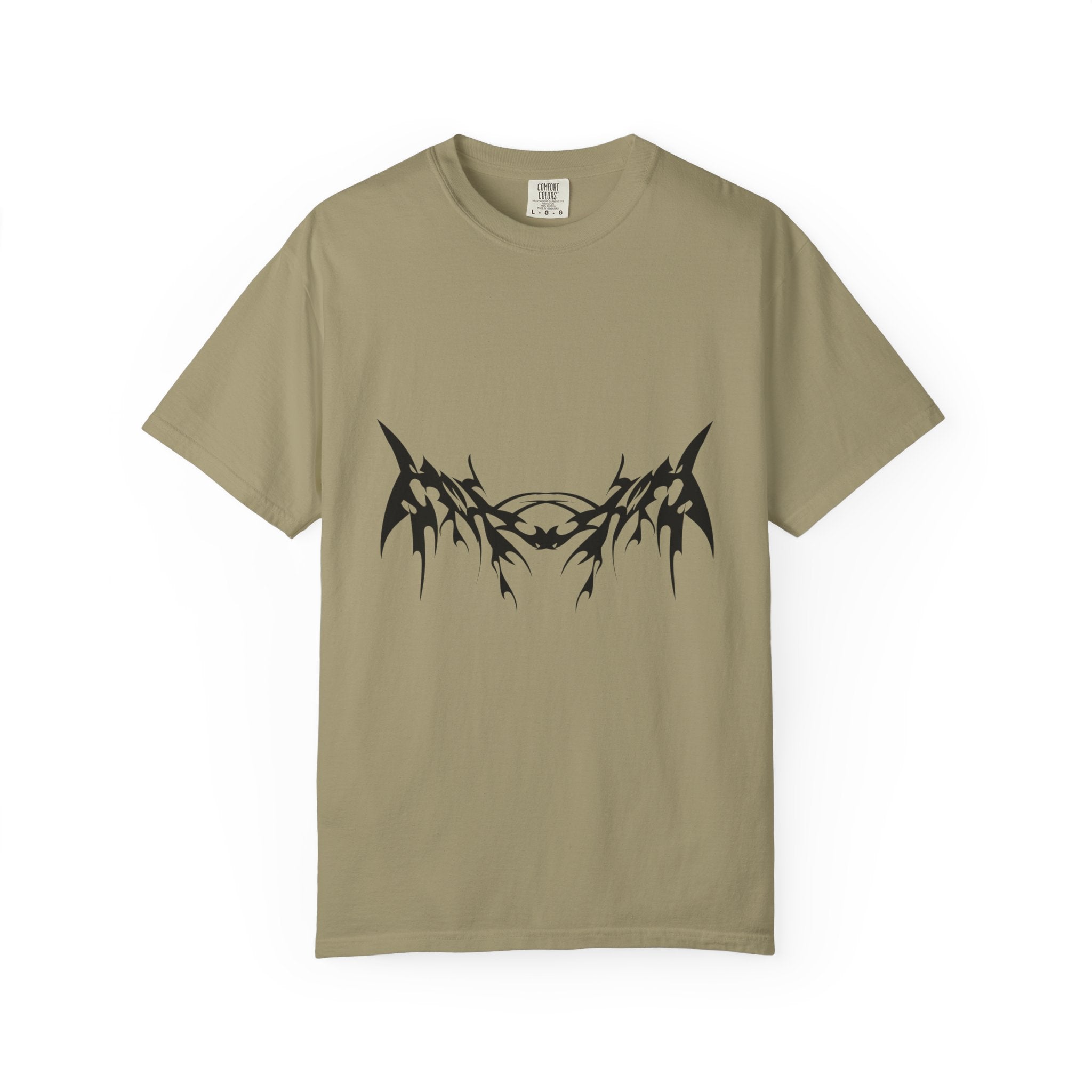 Unisex Garment-Dyed Graphic T-Shirt with Bold Gothic Tribal Design | Casual Wear, Streetwear, Men’s Fashion, Gift for Him, Music Festival T-shirt