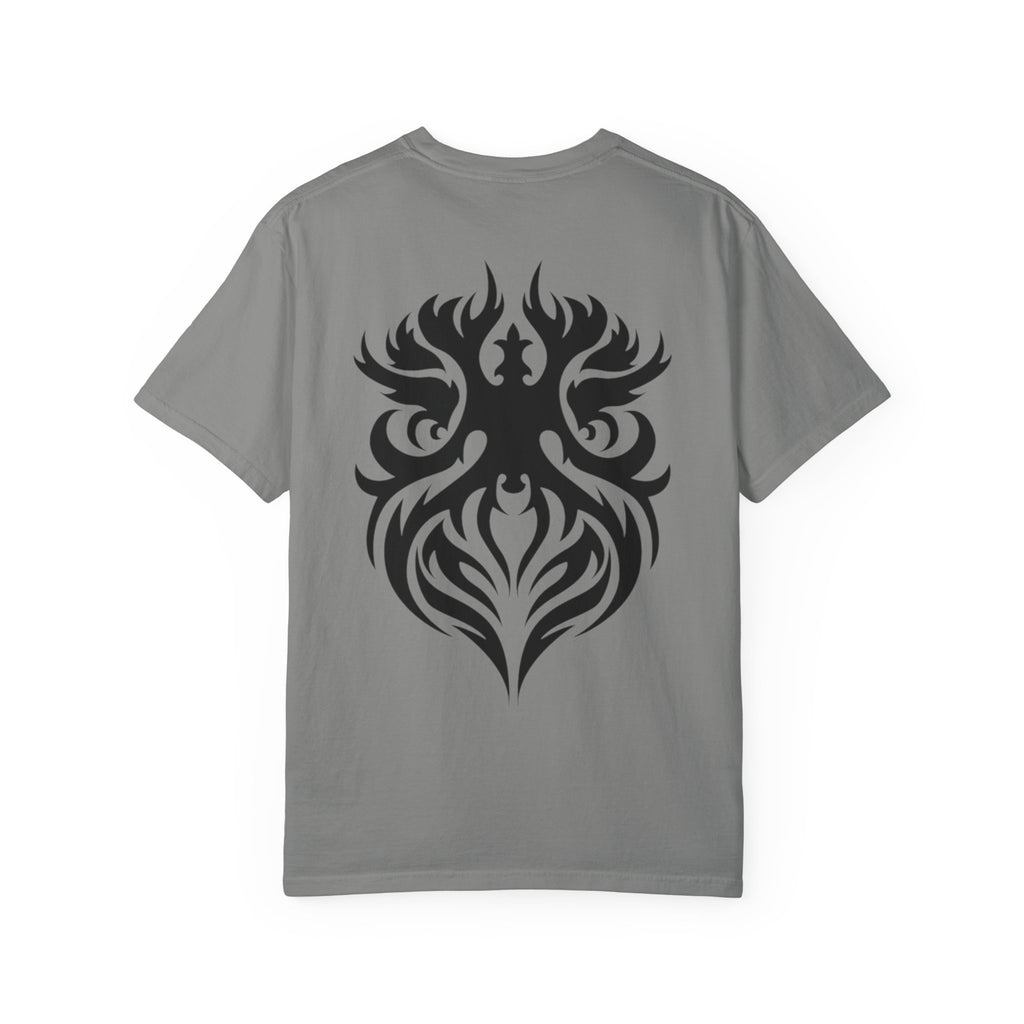 Unisex Garment-Dyed Graphic T-Shirt with Bold Gothic Tribal Design | Casual Wear, Streetwear, Men’s Fashion, Gift for Him, Music Festival T-shirt