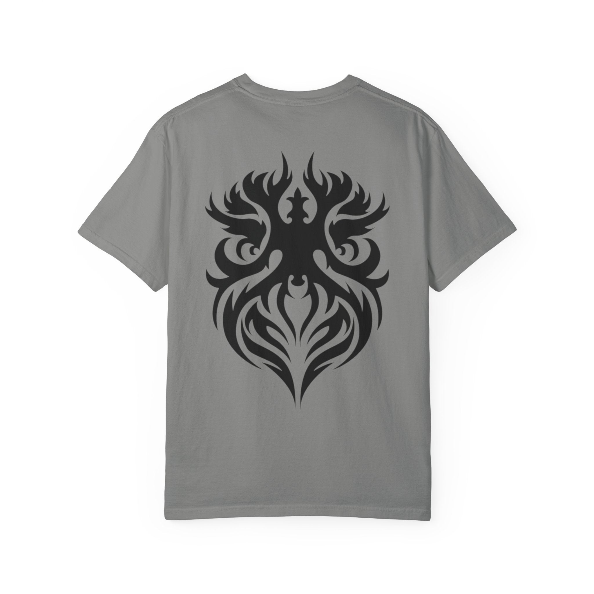 Unisex Garment-Dyed Graphic T-Shirt with Bold Gothic Tribal Design | Casual Wear, Streetwear, Men’s Fashion, Gift for Him, Music Festival T-shirt