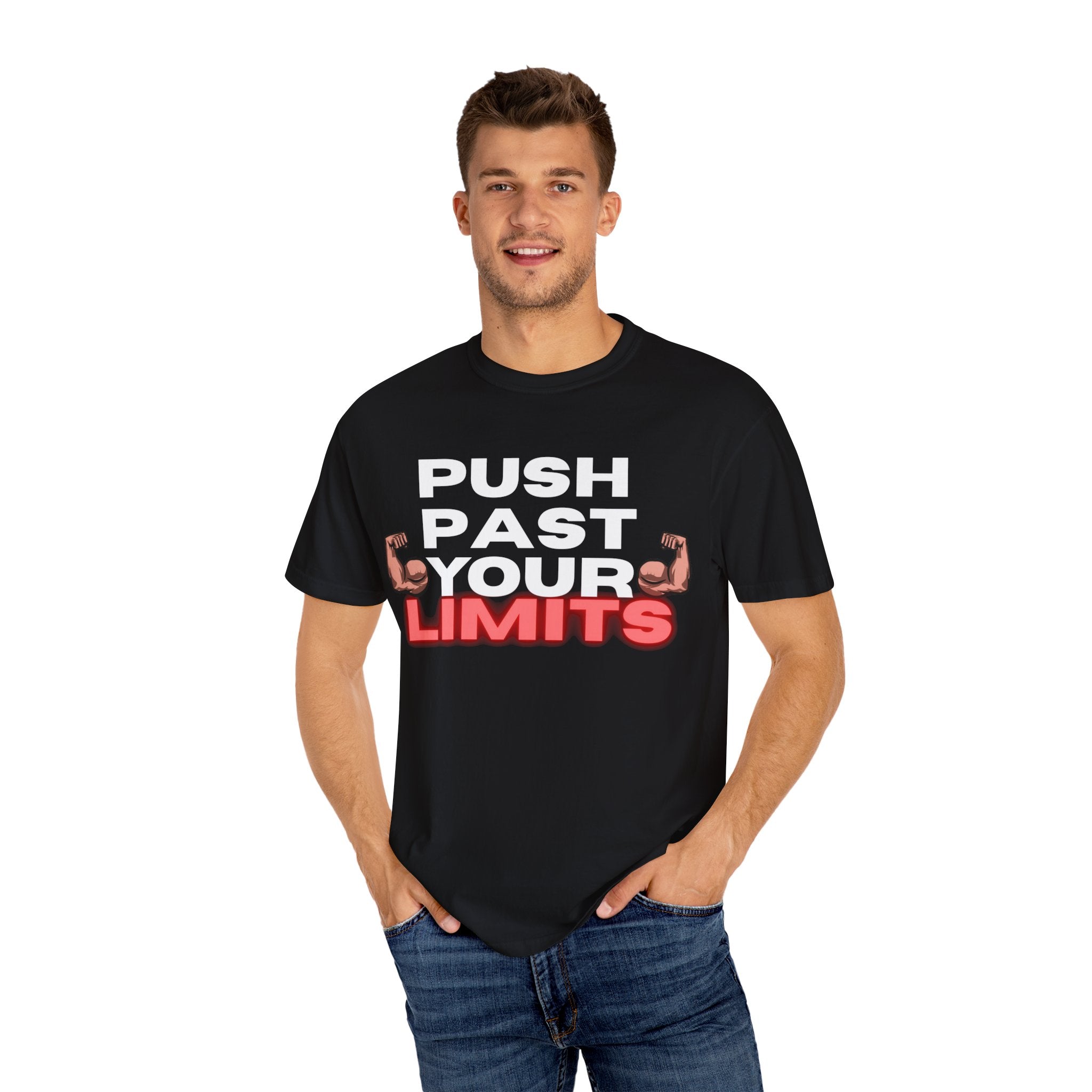 Unisex Motivational T-Shirt - "Push Past Your Limits" - Fitness Apparel, Workout Tee, Gym Wear, Gift for Him/Her, Inspirational Gift