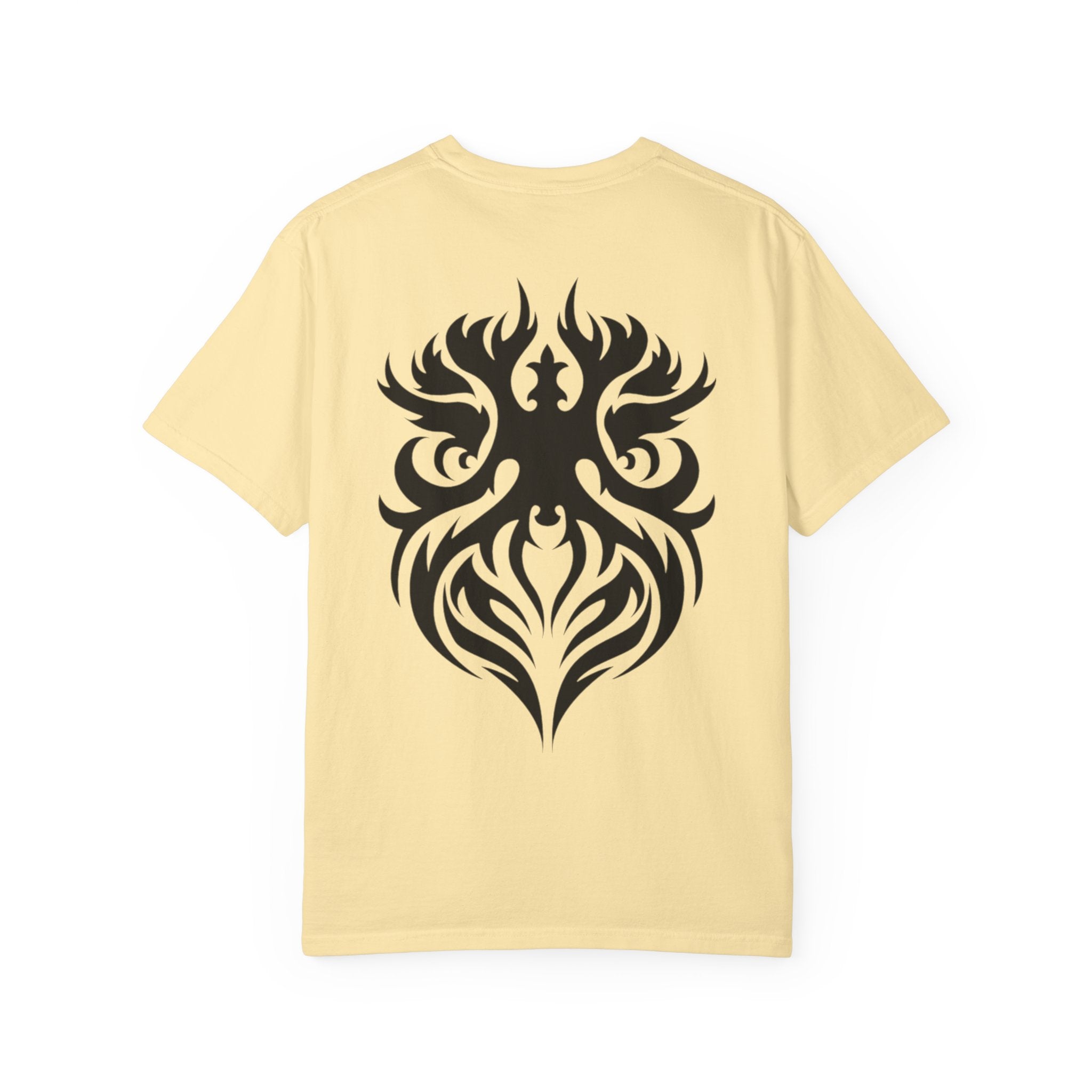 Unisex Garment-Dyed Graphic T-Shirt with Bold Gothic Tribal Design | Casual Wear, Streetwear, Men’s Fashion, Gift for Him, Music Festival T-shirt
