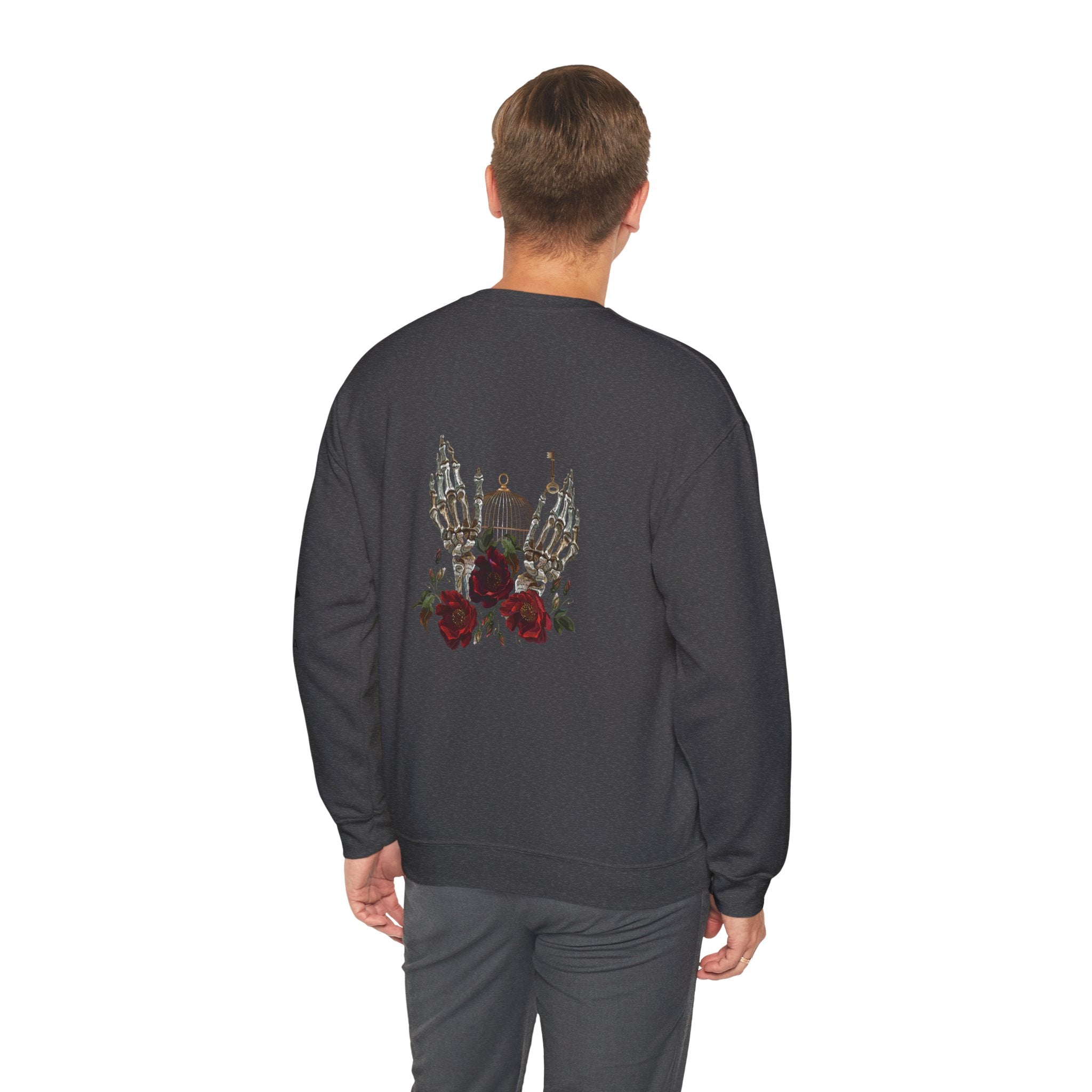 Edgy Floral Skeleton Crewneck Sweatshirt - Unisex Hoodie, Vintage Style Pullover, Boho Apparel, Alternative Fashion, Gift for Her
