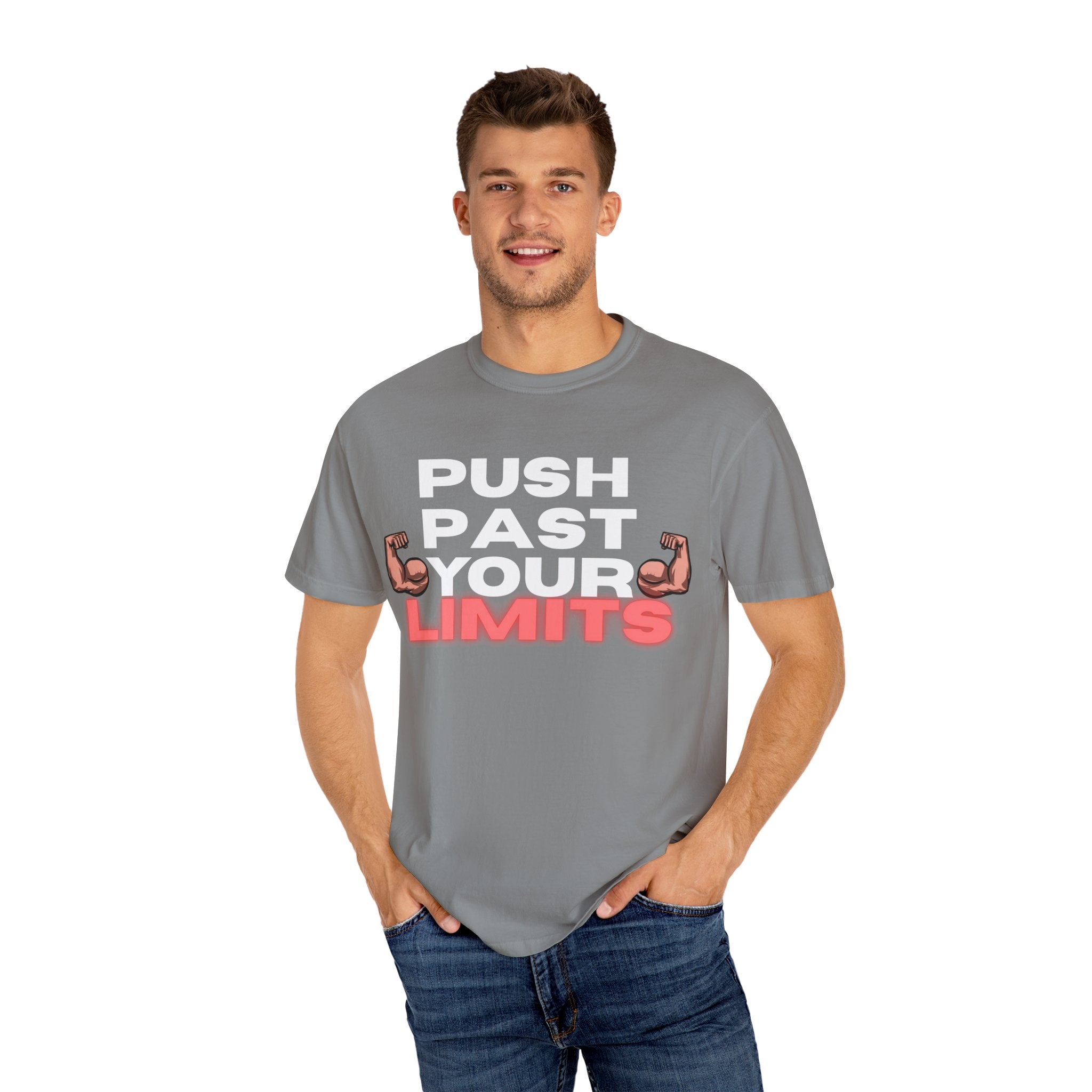 Unisex Motivational T-Shirt - "Push Past Your Limits" - Fitness Apparel, Workout Tee, Gym Wear, Gift for Him/Her, Inspirational Gift