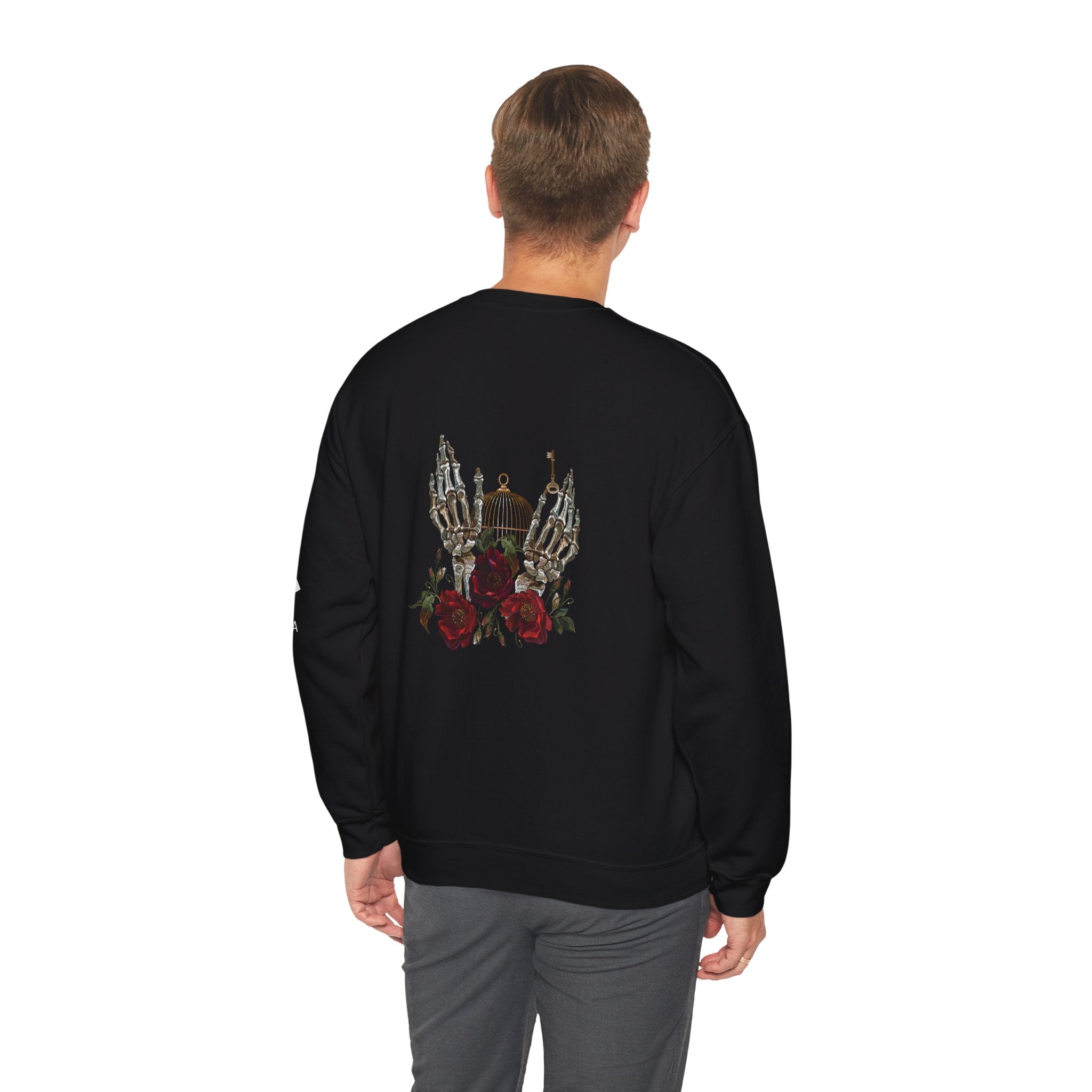 Edgy Floral Skeleton Crewneck Sweatshirt - Unisex Hoodie, Vintage Style Pullover, Boho Apparel, Alternative Fashion, Gift for Her
