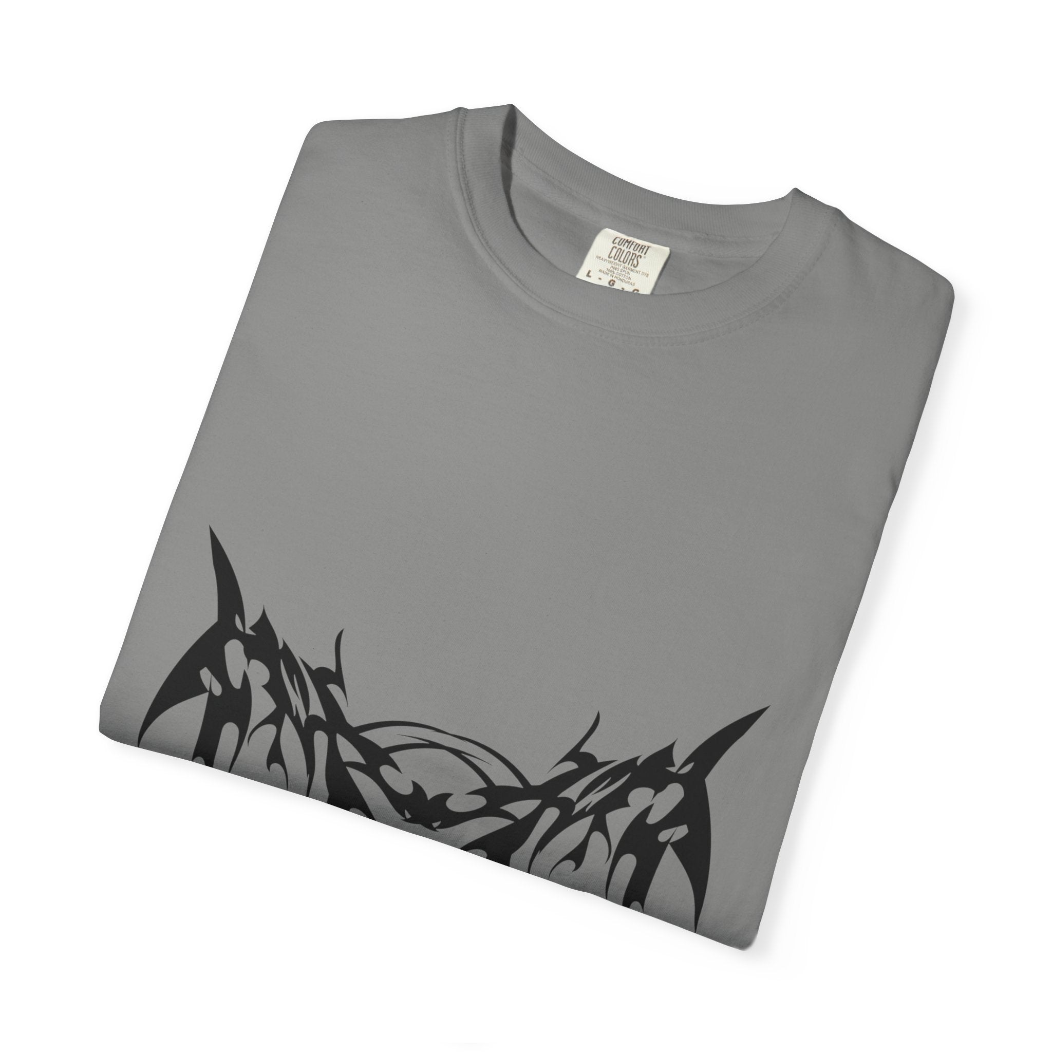Unisex Garment-Dyed Graphic T-Shirt with Bold Gothic Tribal Design | Casual Wear, Streetwear, Men’s Fashion, Gift for Him, Music Festival T-shirt
