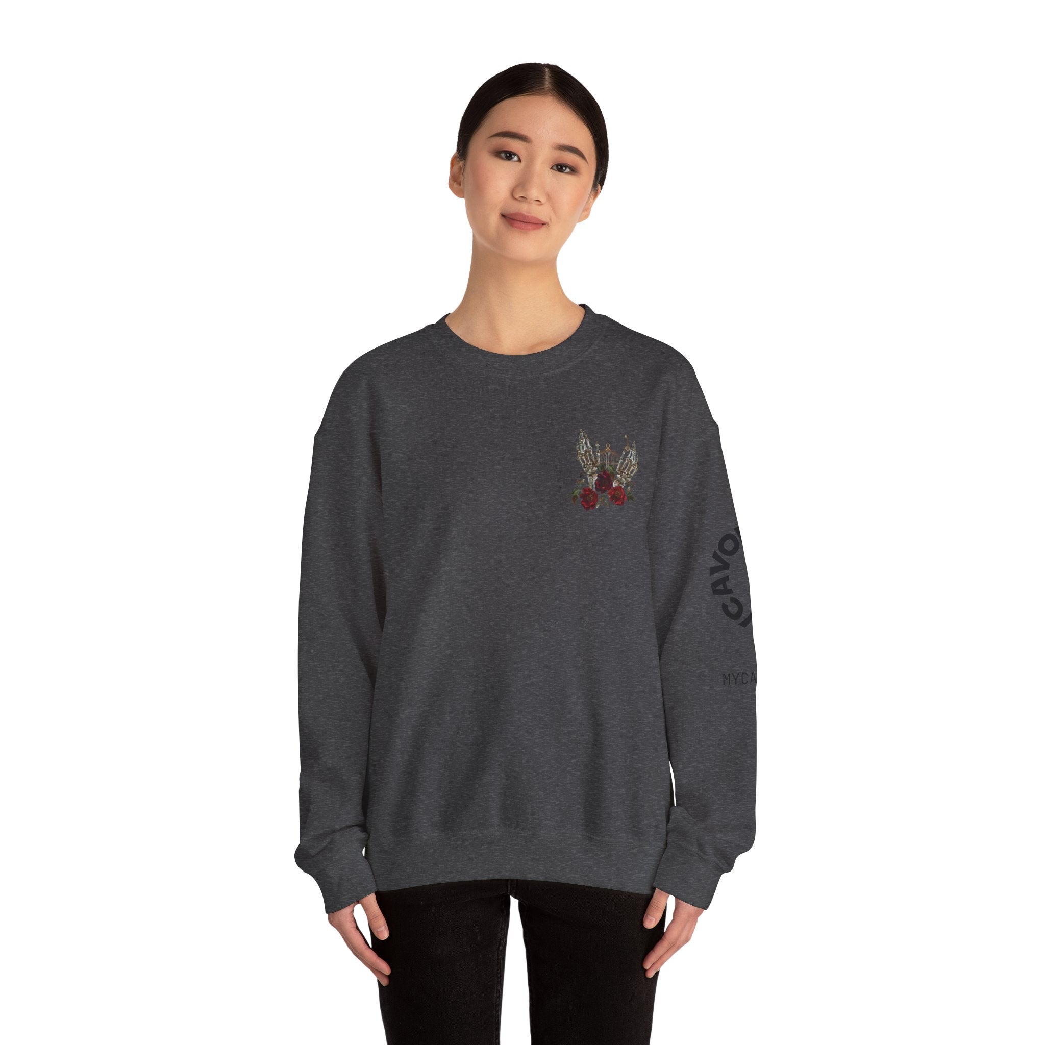 Edgy Floral Skeleton Crewneck Sweatshirt - Unisex Hoodie, Vintage Style Pullover, Boho Apparel, Alternative Fashion, Gift for Her