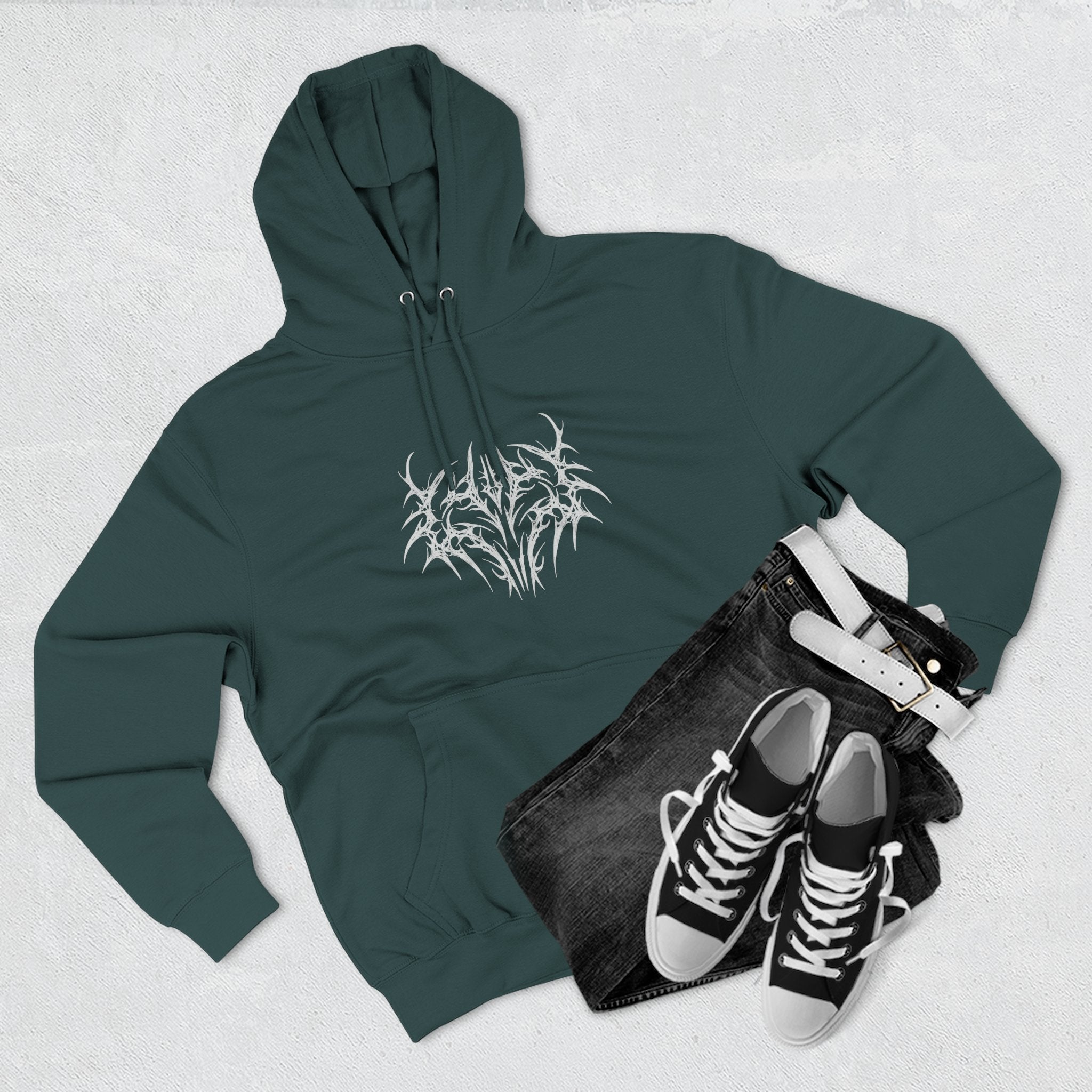 Gothic Three-Panel Fleece Hoodie, Cozy Sweatshirt, Alternative Wear, Cool Casual Style